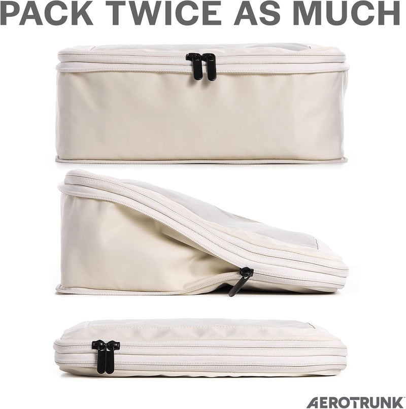 Aerotrunk Compression Packing Cubes for Travel - Luggage Organizer Bags - Double Zipper Packing Cubes for Suitcases (2-Pack, Beige) - Image 2